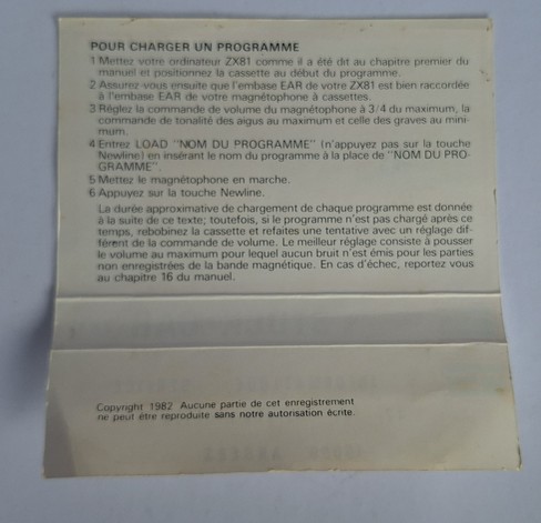 Instructions pour charger le jeu avec un magnétophone