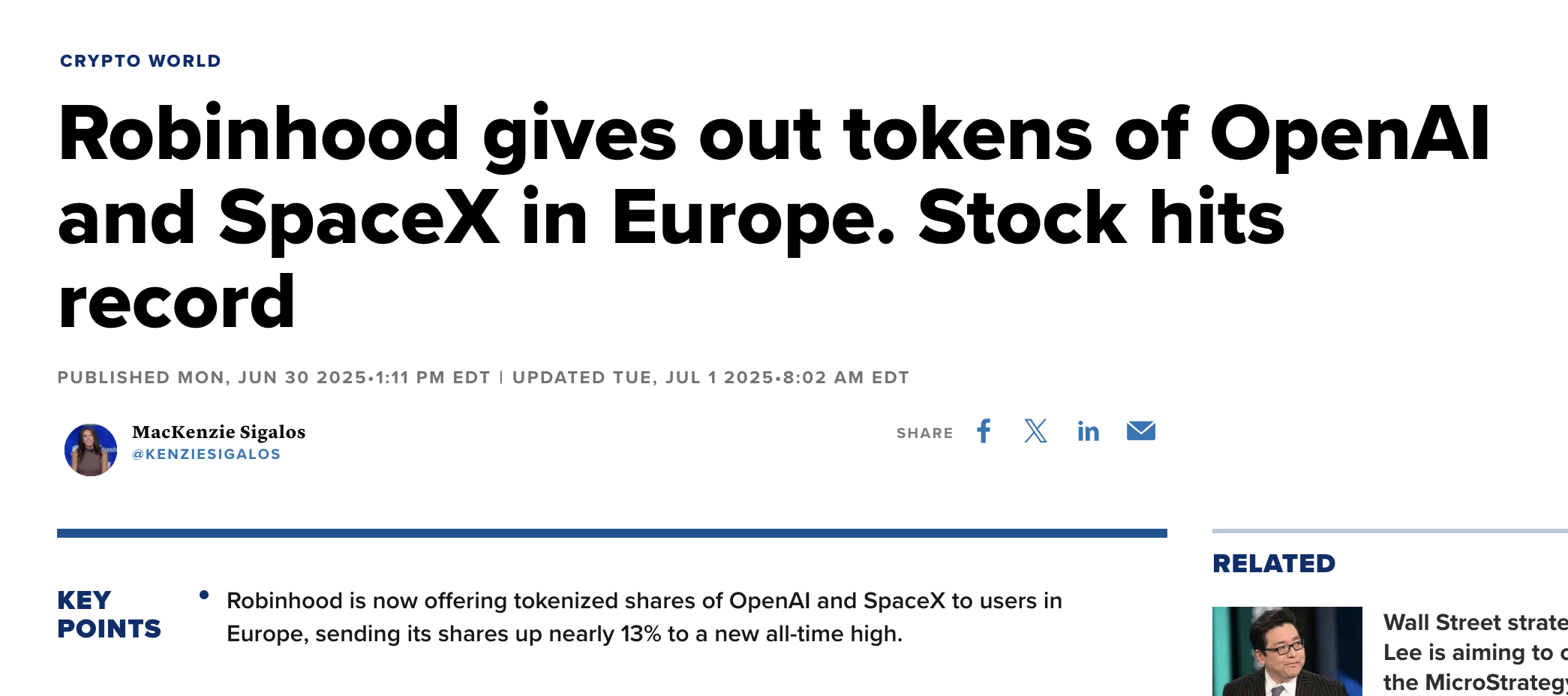 Robinhood gives out tokens of OpenAI and SpaceX in Europe. Stock hits record Robinhood gives out tokens of OpenAI and SpaceX in Europe. Stock hits record